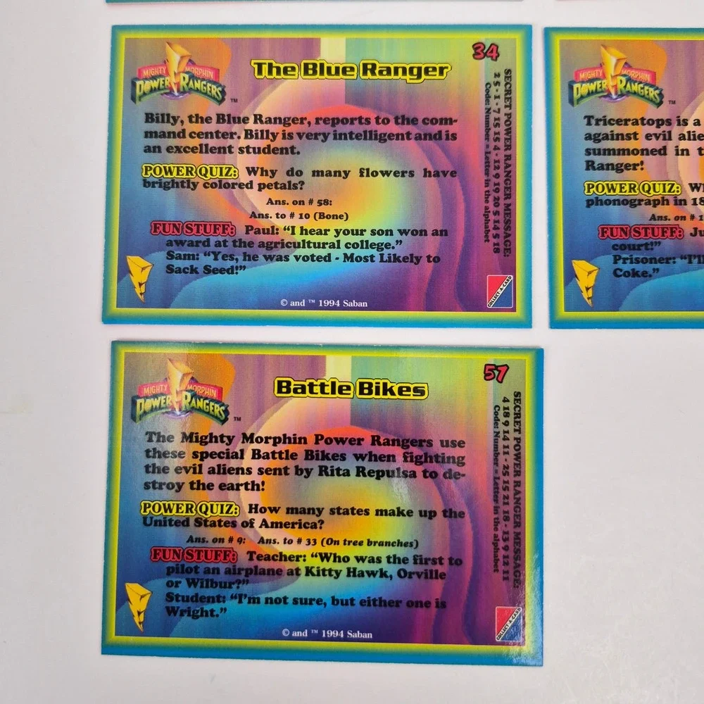 1994 Mighty Morphin Power Rangers Blue Ranger Billy Trading Card Lot of 5